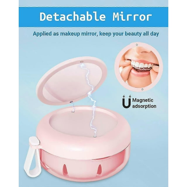Denture Shower Box Leak Proof Portable Holder, Denture Cleaning Kit with Cleaning Brush Hook and Loop, Filter and Mirror