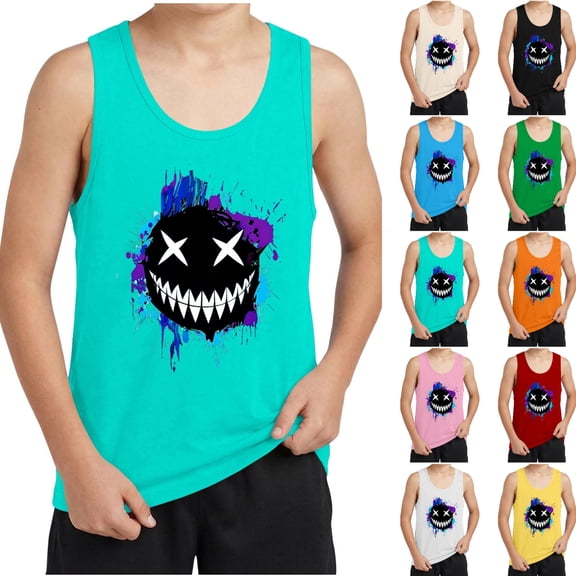 SGFCWSX Boys Sleeveless Tank Tops Kids Streetwear Graphic Print Casual Summer Everyday Wear Top Light Blue Size 12-13Years
