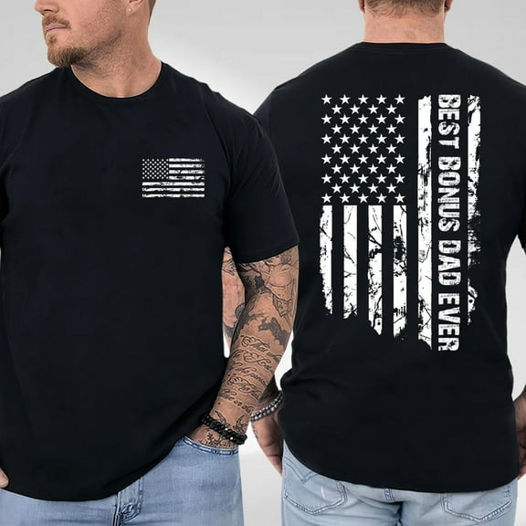 Best Bonus Dad Ever Flag 2 Sided TShirt, Funny Step Dad Shirt, Cool Dads Club, Best Dad Ever,Trendy Father's Day Gift For Dad Full Size S-5XL
