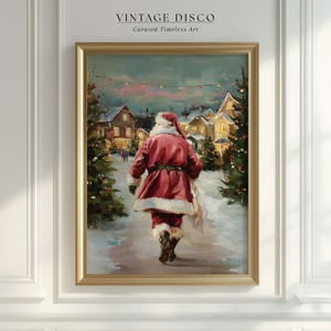 Charming Christmas Santa Claus Wall Art Print With Traditional Festive Winter Decor