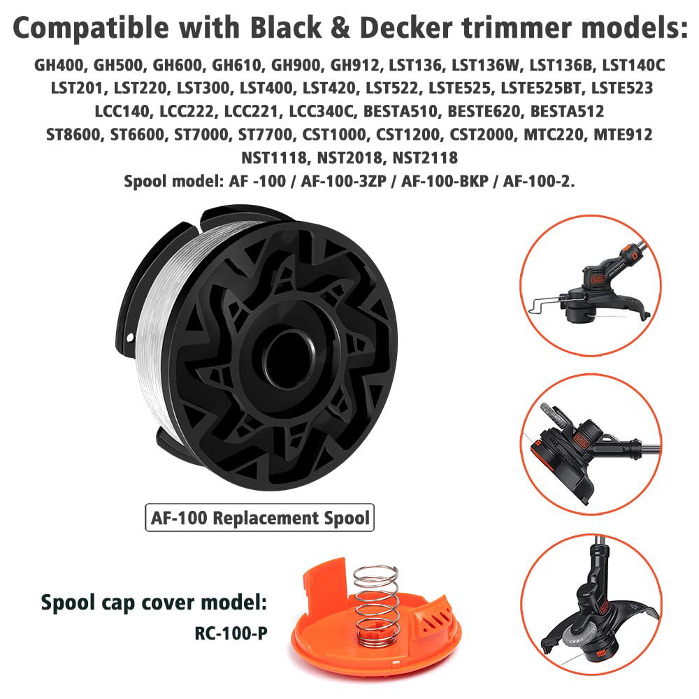 6 Cap+6 Spring Eyoloty RC-100-P Replacement Spool Cover for Black & Decker AF-100 GH900 GD600 GH610 GH900 GH912 ST6600 String Trimmer 