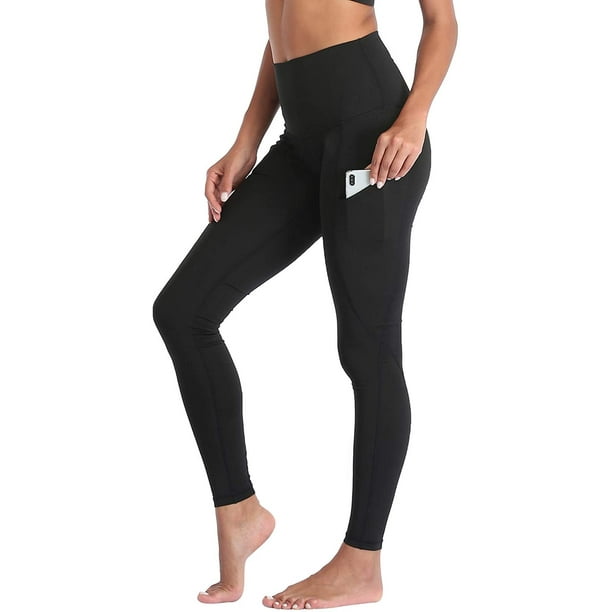 HDE Pantalon de Yoga avec Poches pour Femmes Leggings de Contrôle du Ventre Taille Haute
