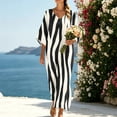thumbnail image 4 of Antinious Ladies V-Neck Stripe Print 3/4 Sleeve Bohemian Long Style Dress Soft Casual Wear, 4 of 5