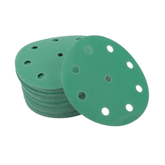 Unique Bargains Sanding Discs 5 Inch 9 Hole 220 Grit Round Hook and Loop Sandpaper Aluminum Oxide Green 50 Pcs