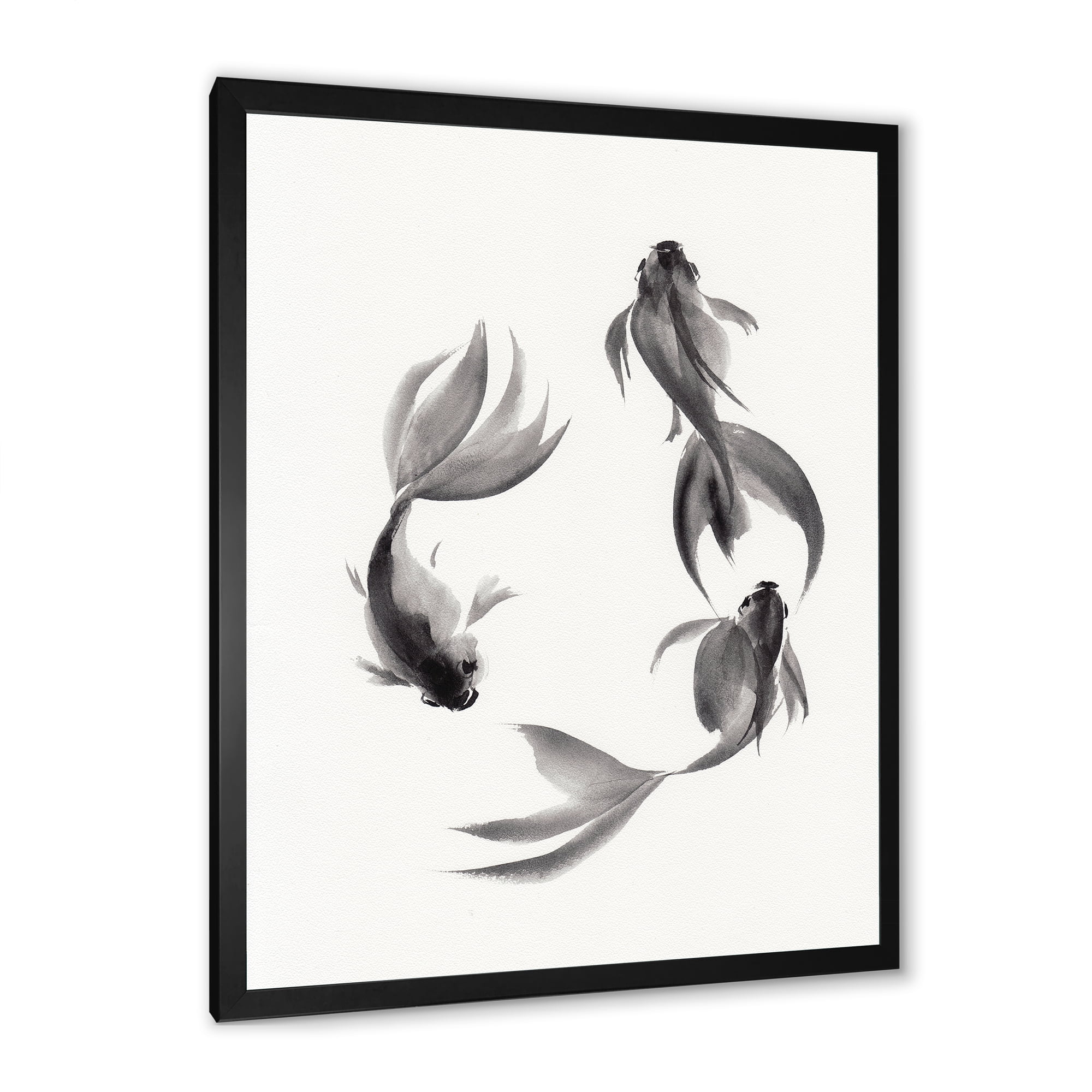 Designart 'Black and White Vintage Fish III' Nautical & Coastal Framed Art Print