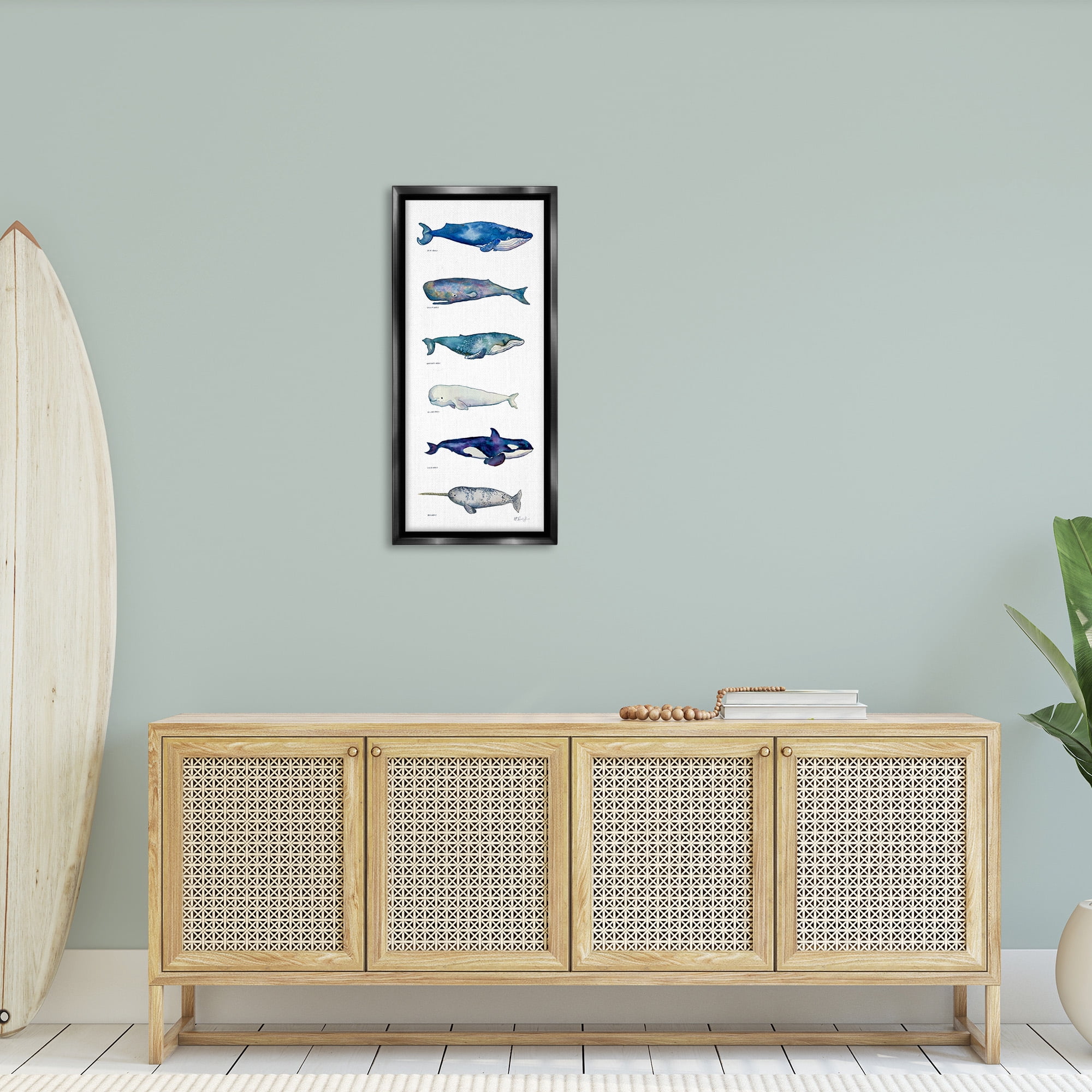 Stupell Industries Maritime Sea Life Chart Animals & Insects Painting Black Floater Framed Canvas Art Print Wall Art, 15 x 31