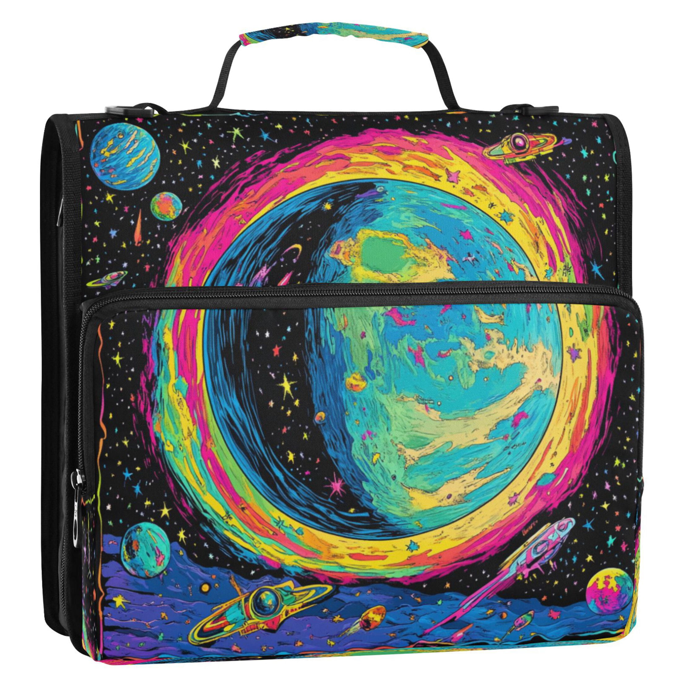YAZAOO Zipper Binder trapper keeper Documents Organized Design Colorful Planet and Stars Printed