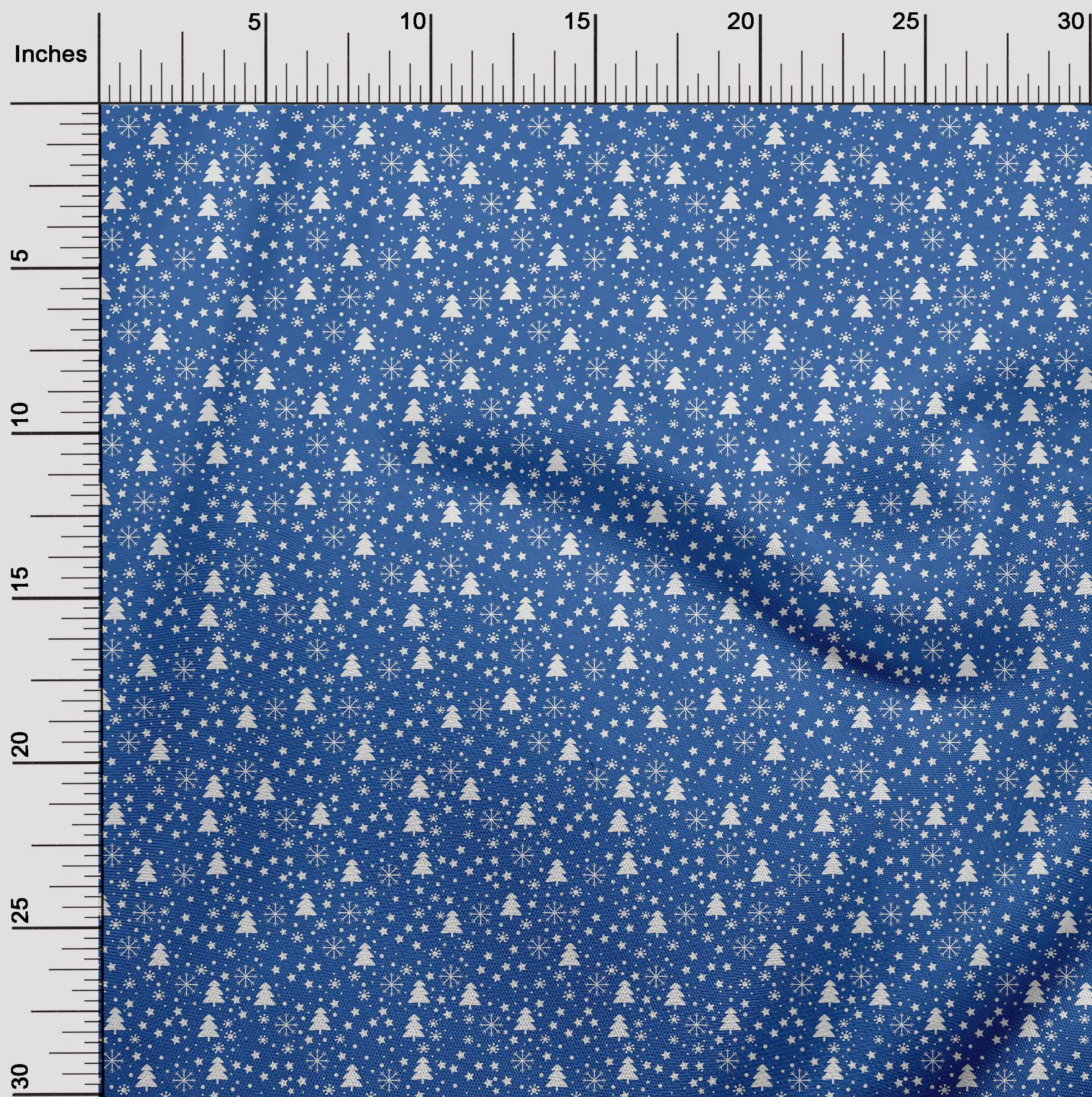 oneOone Rayon Blue Fabric Snowflake,Star & Tree Sewing Material Print Fabric By The Yard 56 Inch Wide