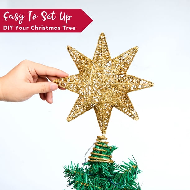 Joyfy 10“ Christmas Tree Topper, Gold Glitter 8-Point Star with