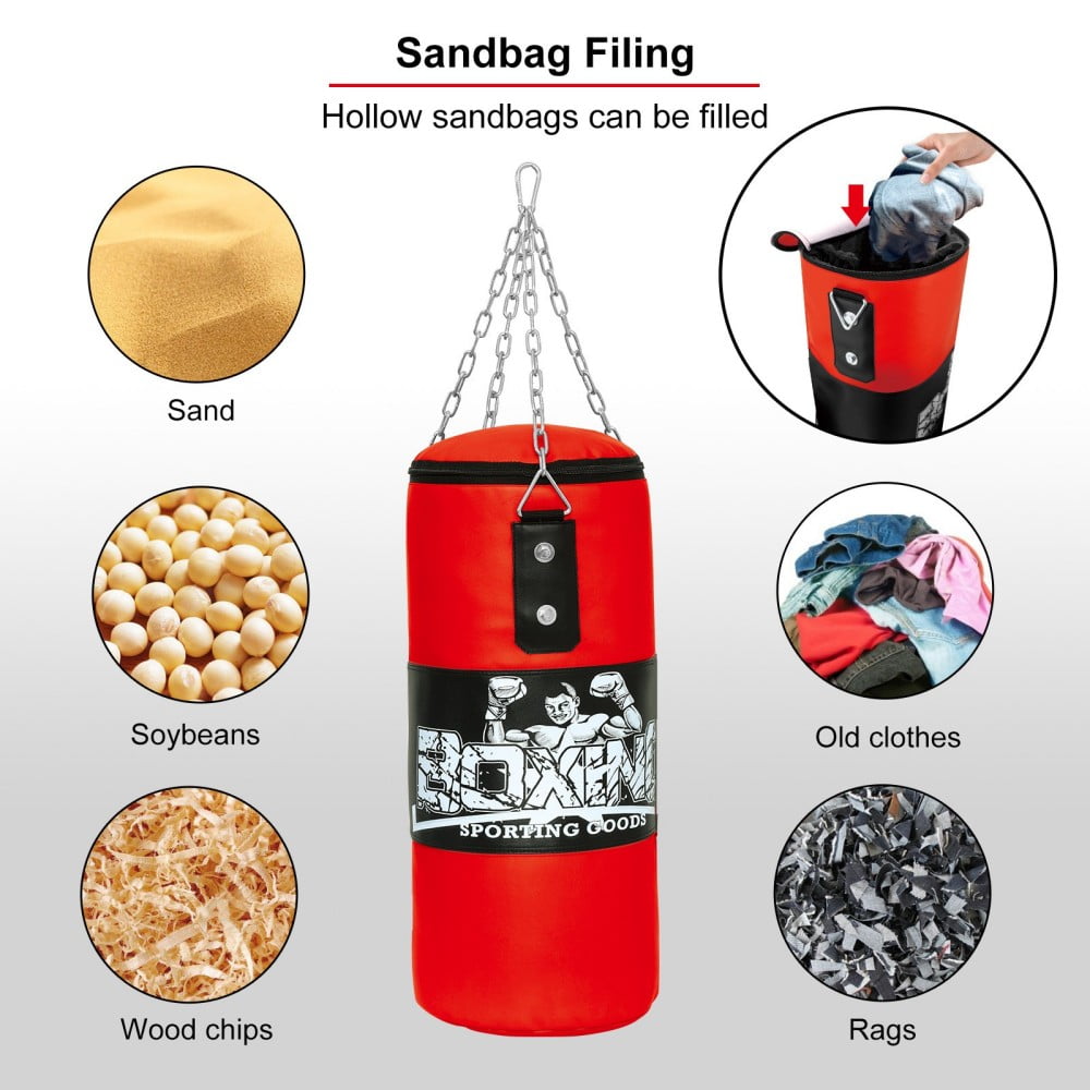 Kids Boxing Punching Bag Set - 2ft Leather Heavy Boxing Bag with Gloves & Bandage for Kids Children Youth Boxing, MMA, Home Gym & Martial Arts Training Equipment (Unfilled), Red