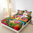 thumbnail image 3 of spefrowx Vibrant Tropical Parrot King Sheets for Kids, Pink Sunset Flamingo Hibiscus Beach Bedding, 4pcs, 1 Flat Sheet, 1 Fitted Sheet and 2 Pillowcases, 3 of 5