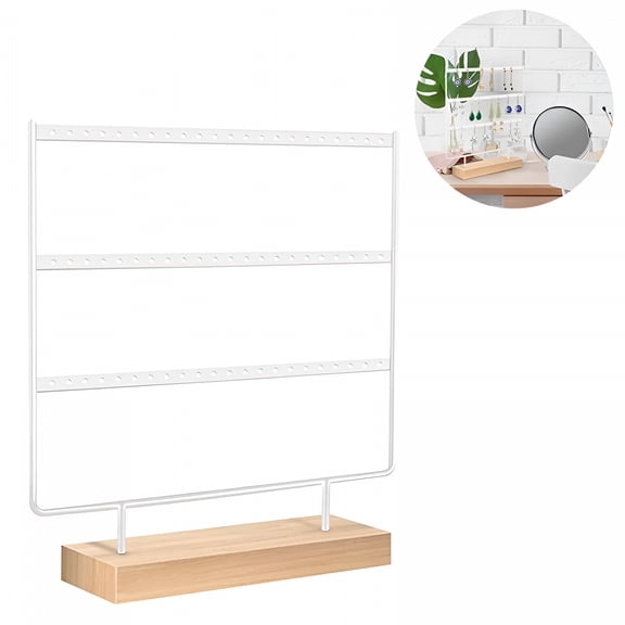 LAMIRO Earring Holder for Hanging Earrings Earring Stand Tree Display Stand Ear Stud Holder Jewelry Tower with Wooden Tray Dish 3 Tier, White