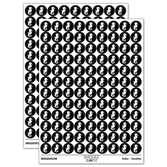 Seahorse Icon 200 Round Stickers - Black - Gloss Finish - 0.50" Size