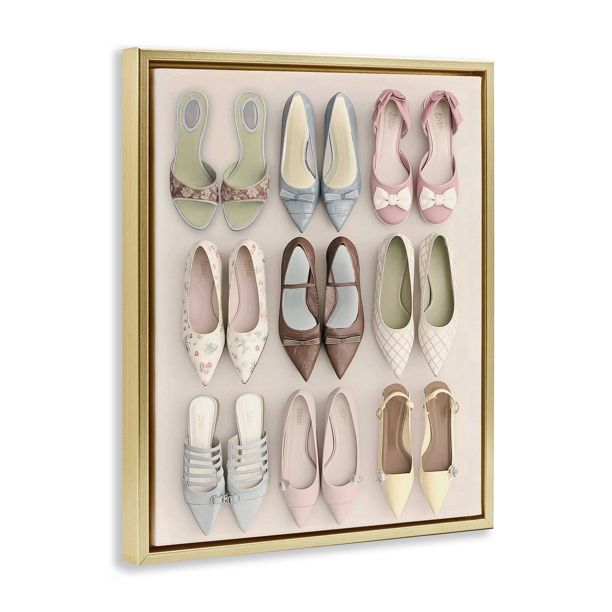 Beatrice's Closet Shoes Gold Framed Floater Canvas Wall Art, design by Annabelle Hall