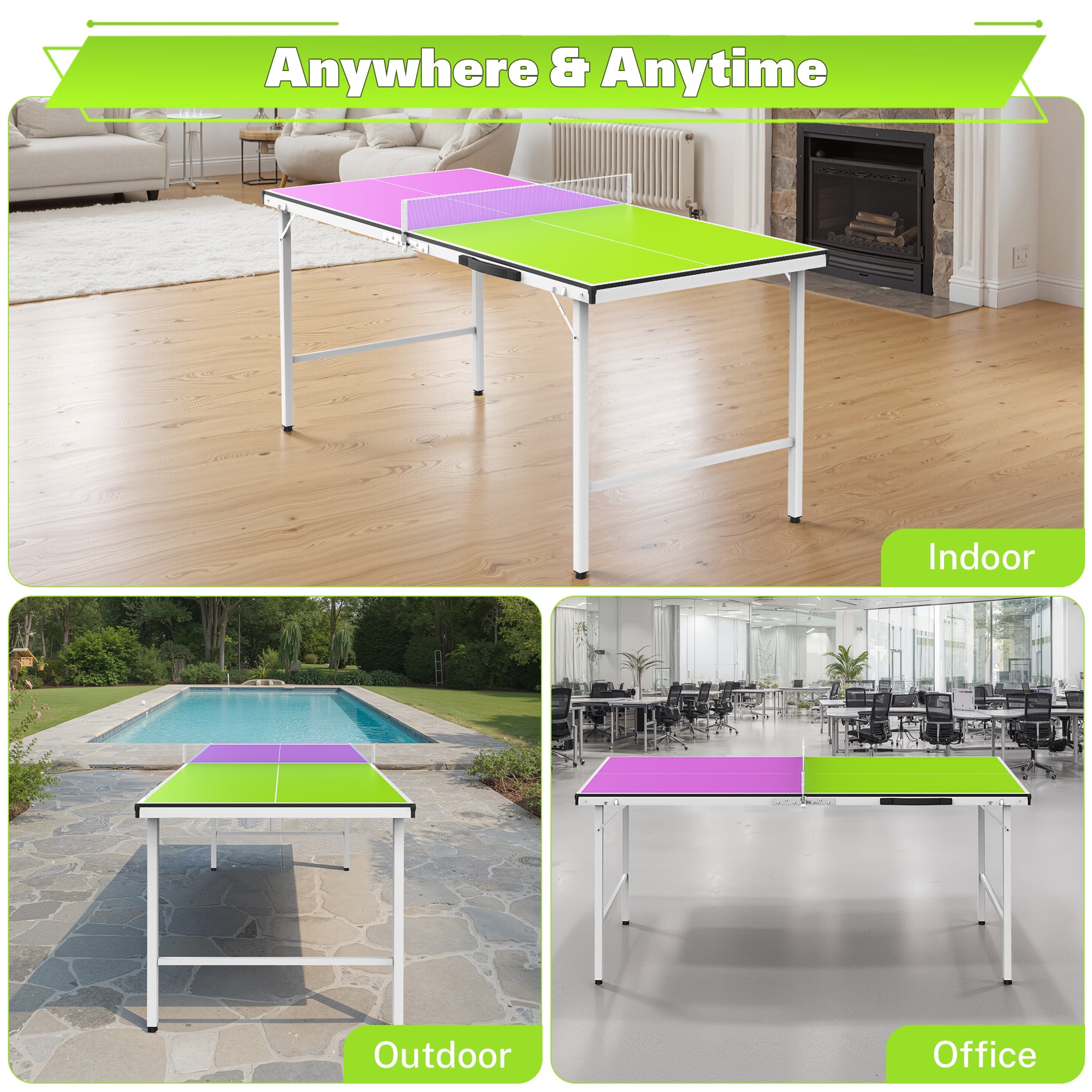 5ft Mid-Size Table Tennis Table Foldable, Portable Ping Pong Table Set for Indoor & Outdoor Games, SEGMART High-Performance Ping Pong Paddle 2 Player Set, Easy Assembly and Adujstable Ping Pong Table