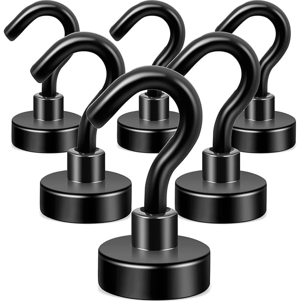 Ganchos magnéticos negros, imanes de tierra resistentes de más de 12,7 kg con gancho para refrigerador, gancho de crucero extrafuerte para colgar, colgador magnético para cortina y parrilla (negro,