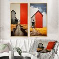 thumbnail image 1 of Designart "Paysage Granges Collage Rural V" Granges Encadrées Ensemble d'Art Mural de 2 - Architecture Rouge Encadrée Ensemble de Toile pour la Décoration du Salon, 1 of 6