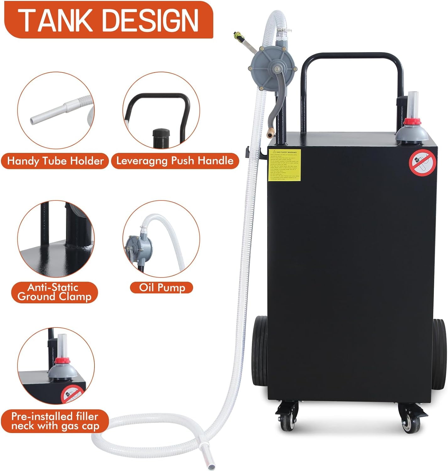 ChaoLink 45 Gallon Protable Gas Caddy With Manual Transfer Pump, Fuel Storage Tank & 4 Wheels Gasoline Diesel Fuel Container for Atv Car Mowers Tractors Boat MotorcycleBlack