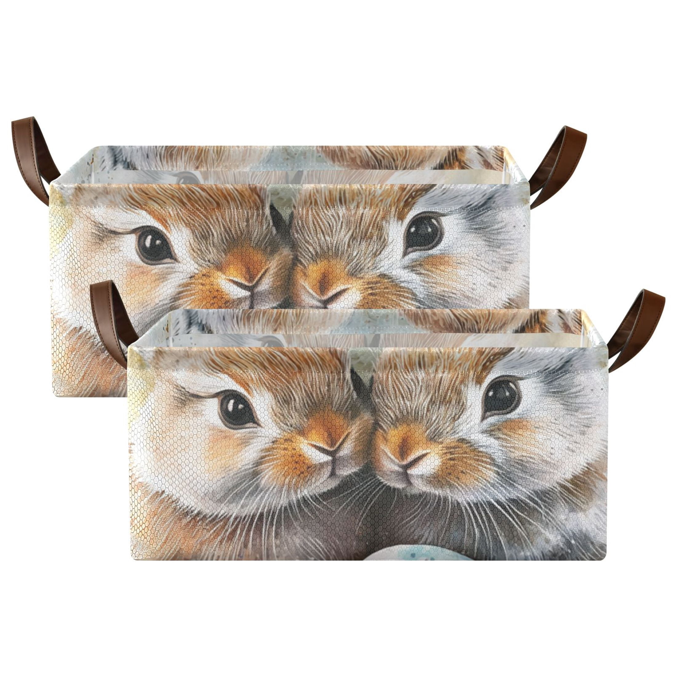 Bunnies Easter Eggs Storage Bins with Handles Foldable Storage Baskets for Shelves Organizer Cloth Baskets