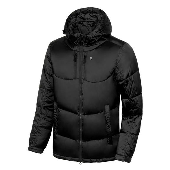 Little Donkey Andy Mens Lightweight Warm Puffer Jacket Windproof Winter Coat with Removable Hood Hiking Travel Ski Black S