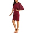 thumbnail image 4 of INSPIRE CHIC Women's Wedding Guest Dress Beaded Crewneck Cocktail Chiffon Cape Dress XL Burgundy, 4 of 6