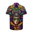 thumbnail image 4 of KeShDi Linen Shirts for Men Mardi Gras Print Button Casual Short Sleeve Lapel Shirt Multicolor XL, 4 of 5