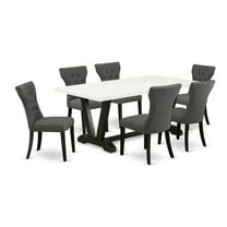 East West Furniture V-Style 7-piece Wood Dining Set in Dark Gotham Gray