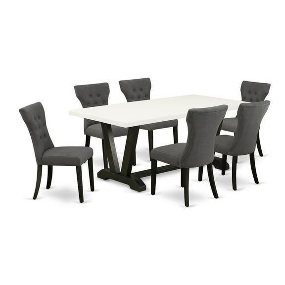 East West Furniture V-Style 7-piece Wood Dining Set in Dark Gotham Gray