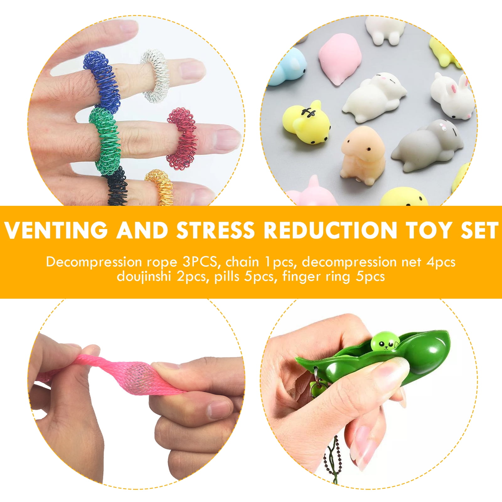 Sensory Fidget Toys Set,20pcs Chain Bean Stress Relief Toy for ADHD ADD OCD 