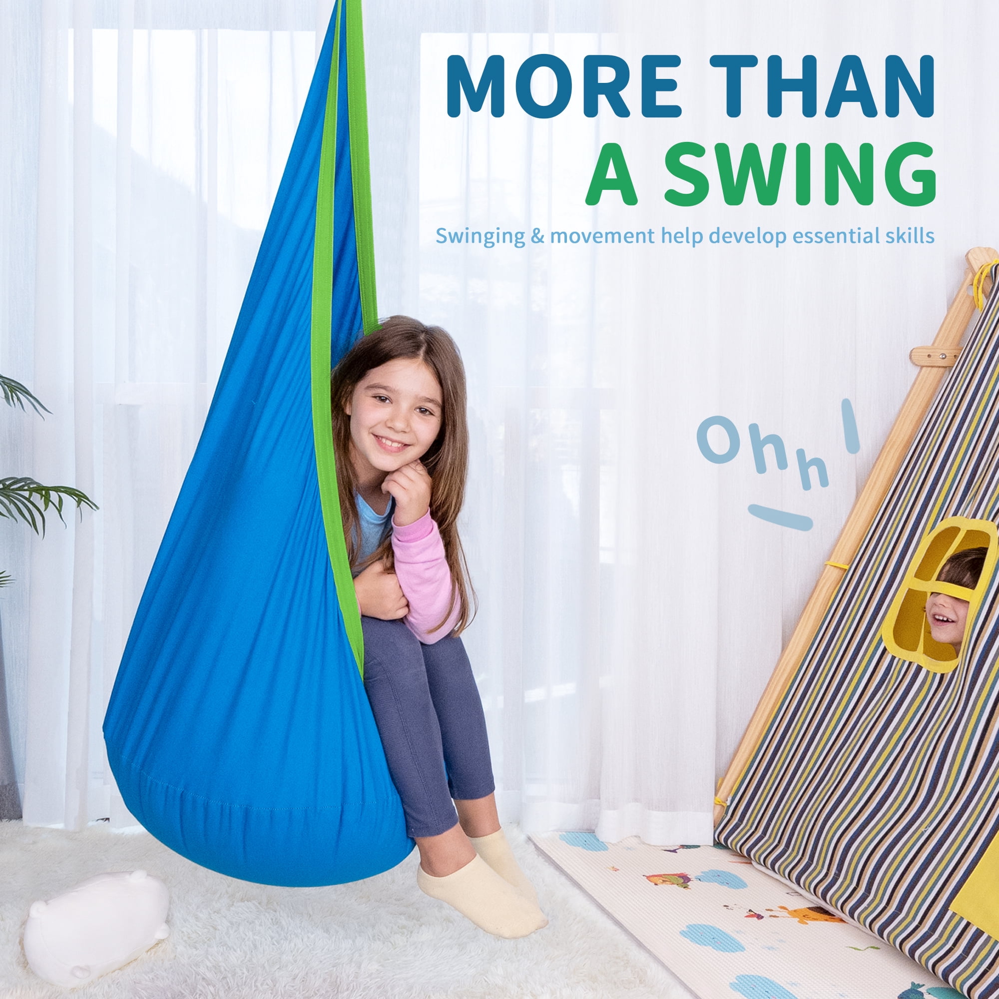 OUTREE Cotton Kids Pod Swing Seat Blue