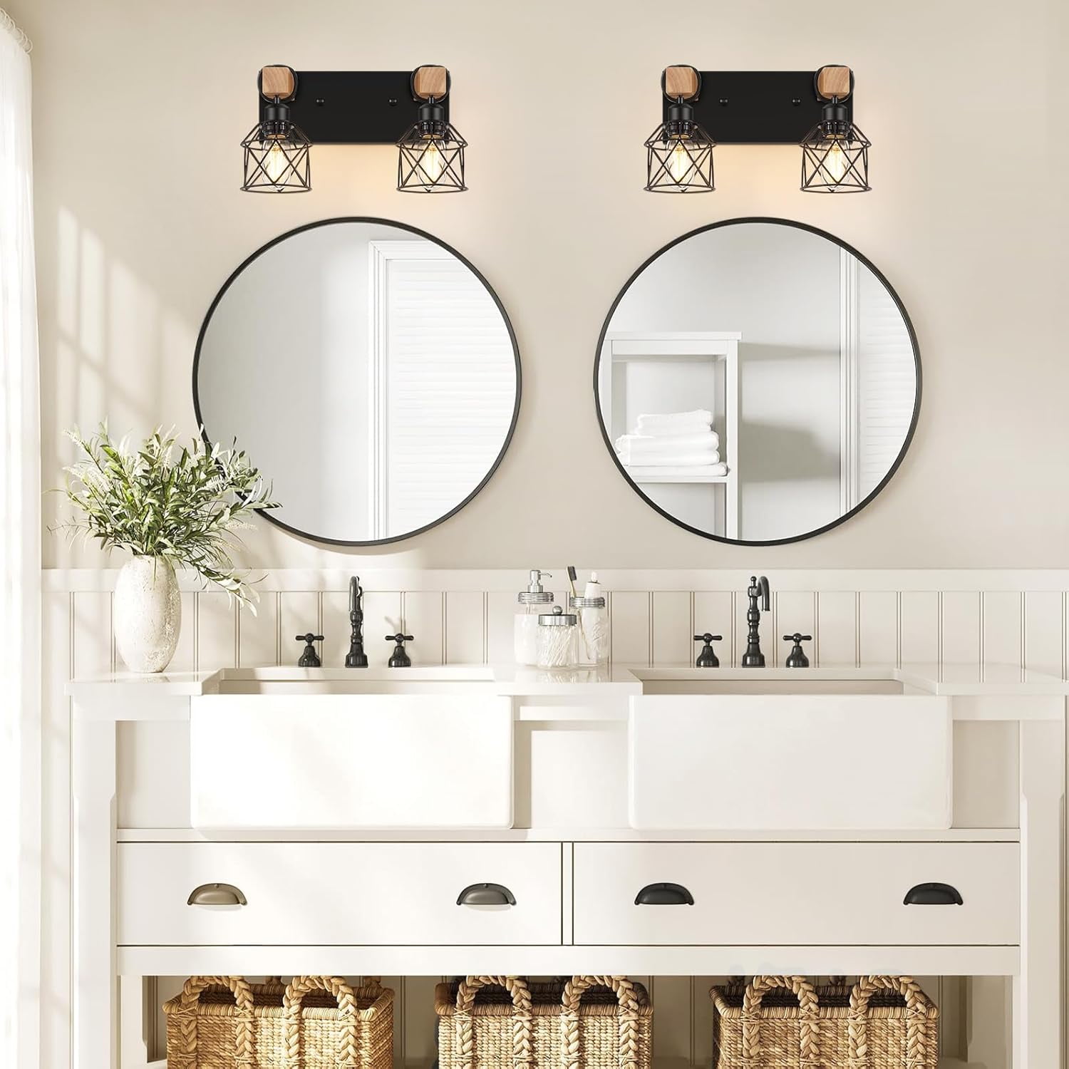 2-Light Bathroom Light Fixtures over Mirror Bathroom Vanity Light Farmhouse Black Bathroom Lighting Fixtures with Metal Lampshade for Bedroom, Hallway, Living Room