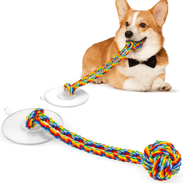 Interactive Dog Tug Toy for Small Dogs, Durable Rope & Chew Ball, Indoor Enrichment Toy to Keep Dogs Busy, Chew Toy for Puppy Teething，Rainbow