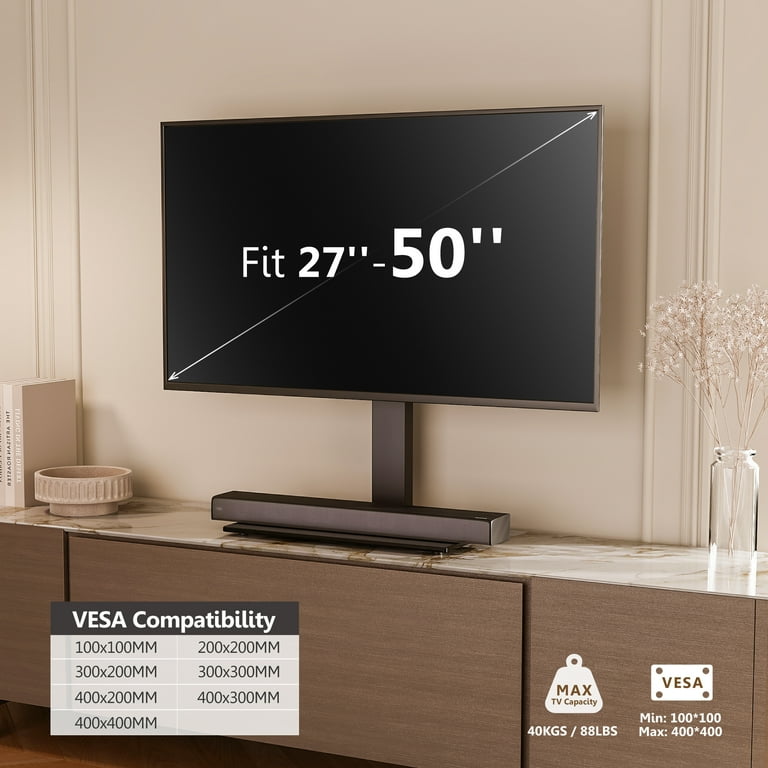FITUEYES Universal Table Top TV Stand for 27 50 Inch TVs up to 88 lbs Height Adjustable Glass Base