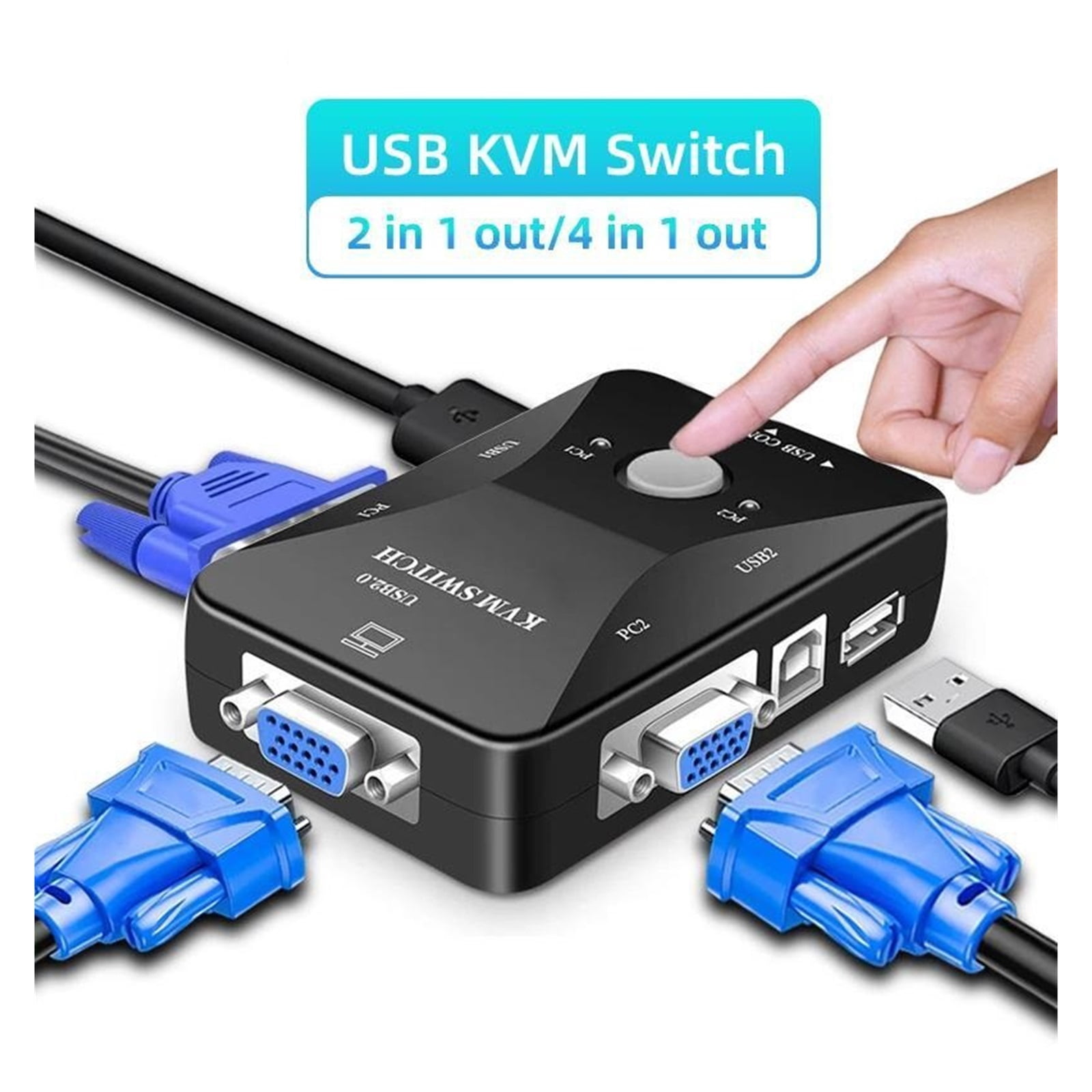 USB KVM Switch Switcher 2/4Port VGA Switch Splitter 1920*1440 VGA Video Switch For USB Device Keyboard Mouse Monitor Adapter ,Easy to Use