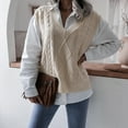 thumbnail image 3 of Arlun Womens V-Neck Aran Knit Sweaters Vest Casual Sleeveless Lightweight Pullover Sweater Outwear Trendy Solid Color Loose Fit Layering Tops 2025 Fall Winter Clothes Beige S, 3 of 4
