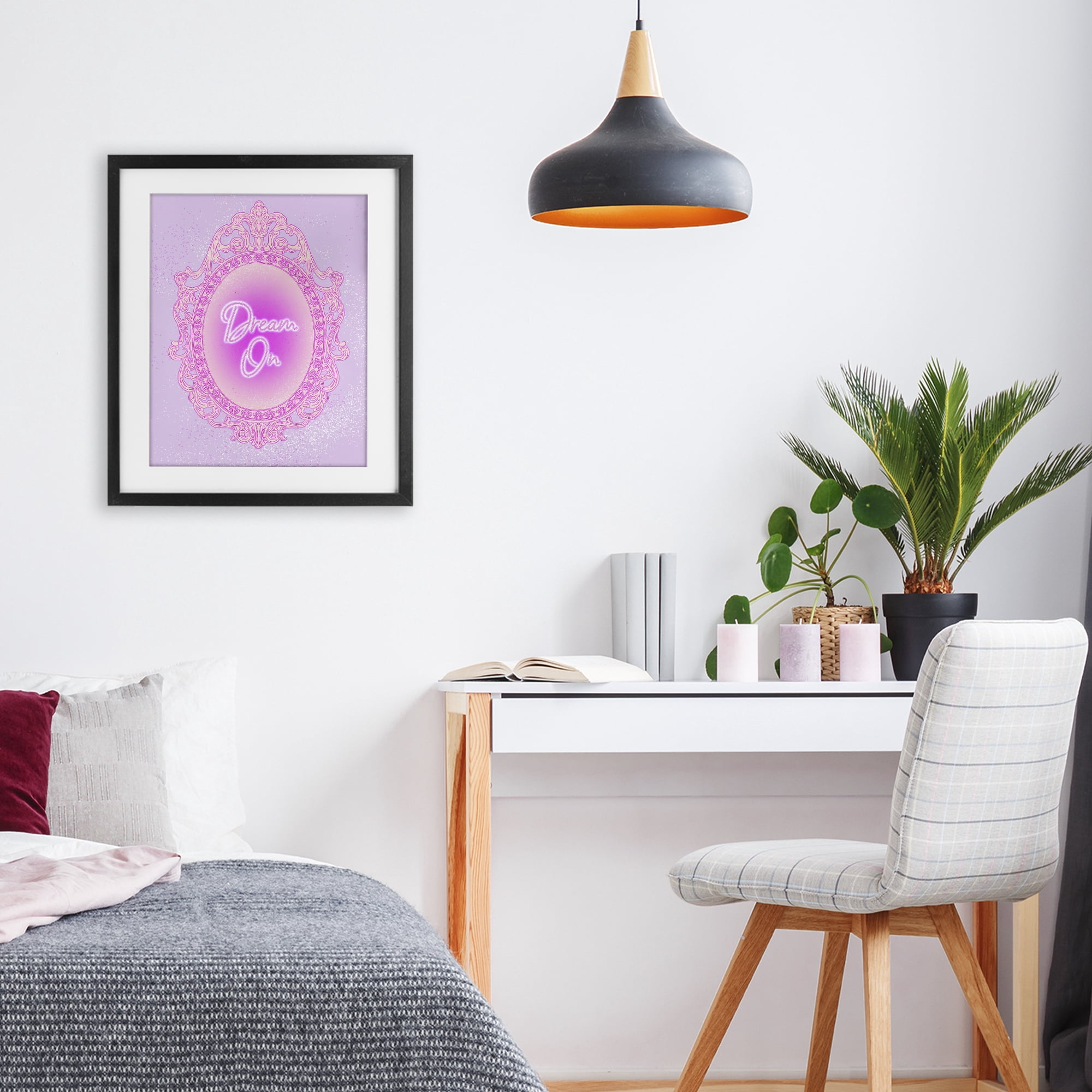 Stupell Industries Dream On Ornate Mirror Black Framed Print Under Glass, design by Ziwei Li