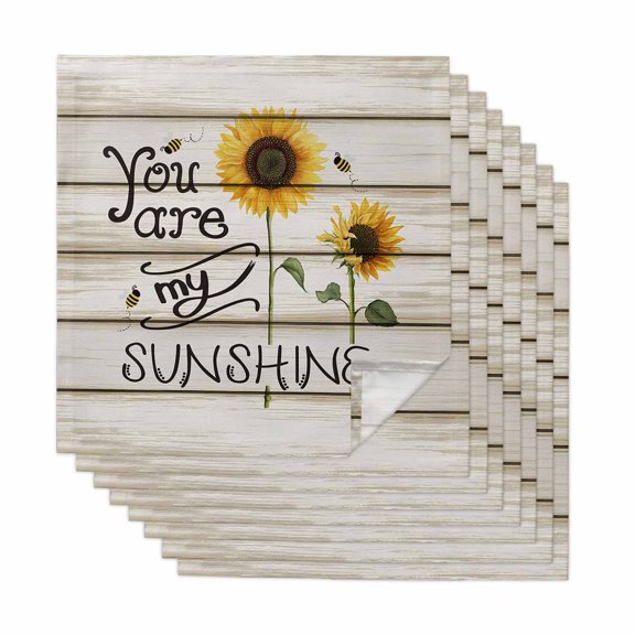 Cloth Napkins Set of 8 - 20x20 Inches, Sunflowers Washable Reusable Table Napkins, Modern Bee You Are My Sunshine Wooden Grain Soft & Absortbent Dining Napkin for Party Wedding Hotel Restaurant
