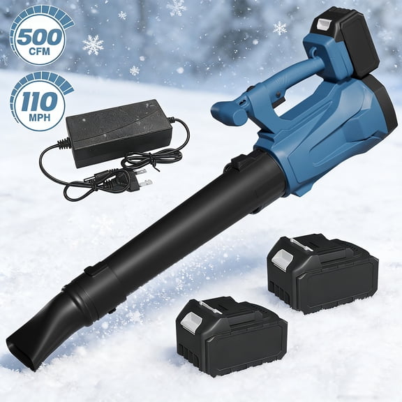 Vipsafe Snow Blowing, Cordless Leaf Blower 500 CFM 110 MPH, 6 Speed with 2×21V 3000mAh Batteries for Lawn Care, Patio, Yard, Leaves, Grass and Snow