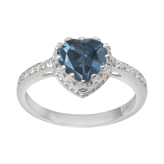 Side Accents 6 MM Swiss Blue Topaz 925 Sterling Silver Solitaire Women Valentines Day Gifts Ring