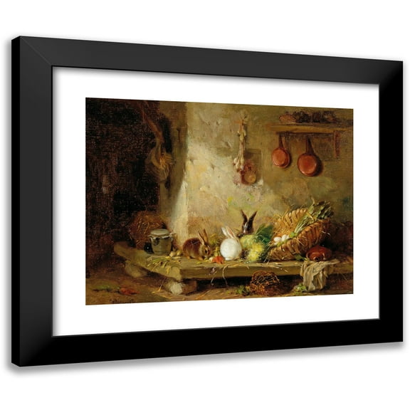 Eugene Cottin 14x12 Black Modern Framed Museum Art Print Titled - Rabbits in the Larder