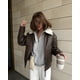 thumbnail image 3 of Chaqueta de cuero grueso con solapa y cremallera para mujer, abrigo corto informal de manga larga con bolsillo, color liso, para viaje, Otoño e Invierno, 3 of 5