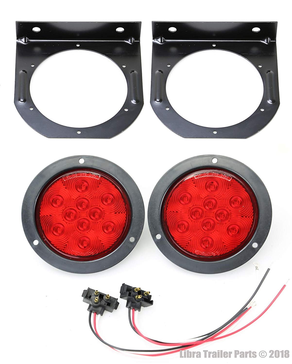 (2) Red 10 LED 4" Round Trailer Truck Tail Light Surface Mounting w
