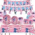 thumbnail image 5 of Decoraciones de cumpleaños de Lilo Stitch de Disney, vajilla para fiesta temática de Ángel rosa, adornos para pasteles, globos, suministros para fiesta feliz, Baby Shower, 5 of 5