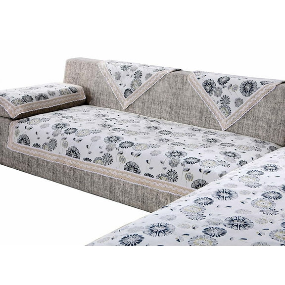 OctoRose Improved Anti-Slip Grip ™ Sofa and Couch Protector, Sectional Sofa Cover, Removable and Adjustable Strap Under The Sofa Cushion, Chenille Beige Circle Design