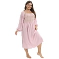 thumbnail image 4 of WBQ Women's Plus Size Long Sleeve Nightgown Lattice Stitching Square Neck Nightdress Sweet Elegant Sleep Dress Loose Oversized Sleepwear Loungewear, XL-4XL, 4 of 6