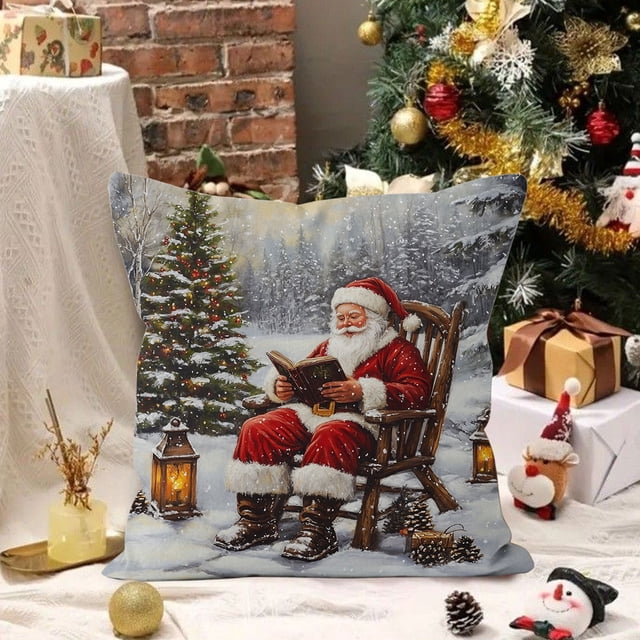 xihome Funda de cojn navideña de polister con aspecto de lino, 45x45 cm, decoracin navideña para sof
