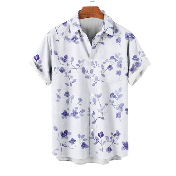 Bzhegqhd Men's Casual Collar Printed Short Sleeved Button Fashion Cardigan Pocket