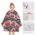 thumbnail image 6 of Green Red Footballs Pattern Blanket Hoodies for Kids 6-13YR Oversize Wearable Blanket Hoodies for Boys Girls Teens, 6 of 7