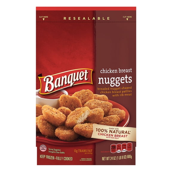 BANQUET Chicken Breast Nuggets Made With 100% Natural* White Meat Chicken, 24 oz.