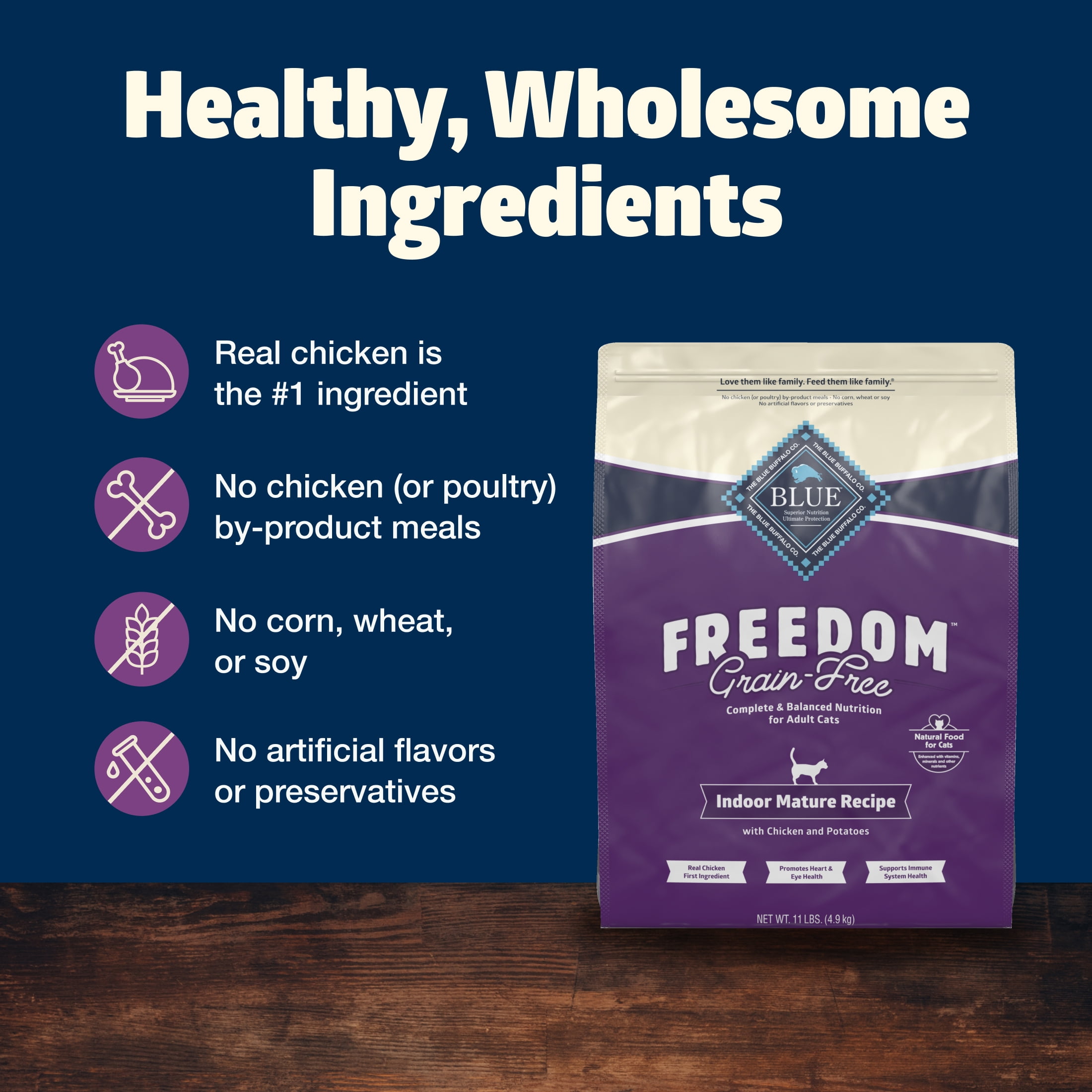Blue Buffalo Freedom Grain-Free Dry Mature Cat Food, Chicken Recipe, 11-lb. Bag